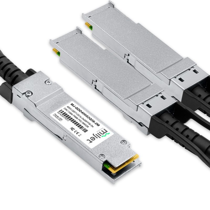 Cabo 400G QSFP-DD para 2x200G QSFP56 2m, PAM4, DAC Direct Attach Copper, Breakout Cable PVC 28AWG Miljet