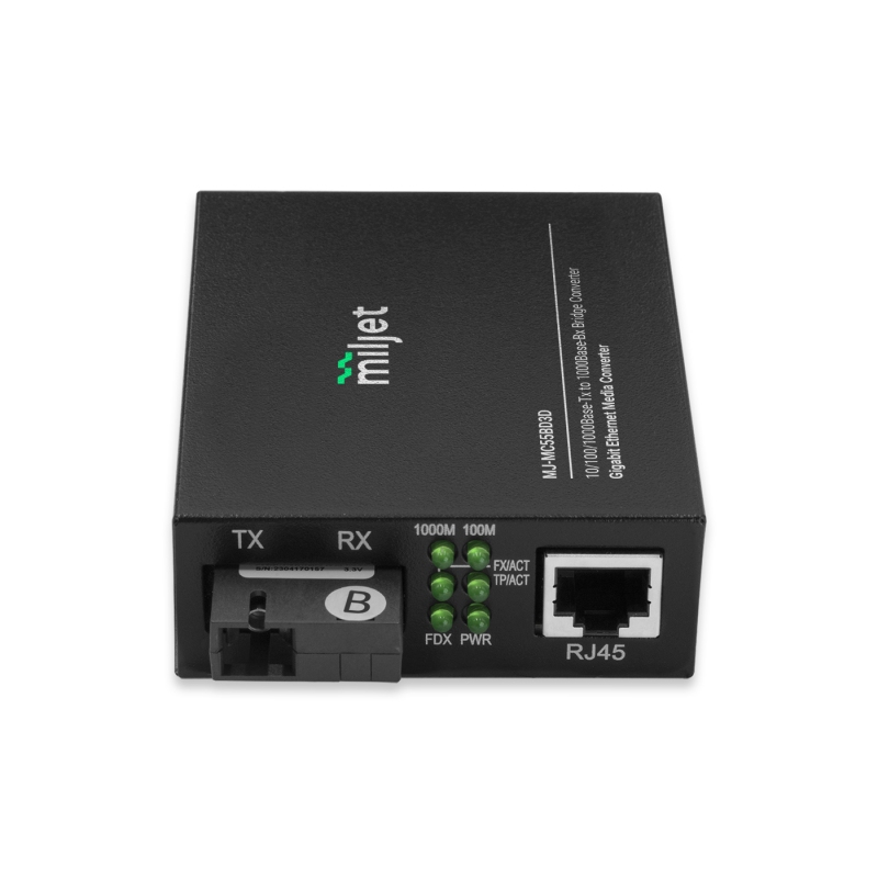 MJ-MC55BD3D Conversor de Mídia SMF, 1550nm/1310nm BiDi 3km, SC Fixo 1000Base-BX SFP para 10/100/1000Base-T RJ45, AC 100V~240V
