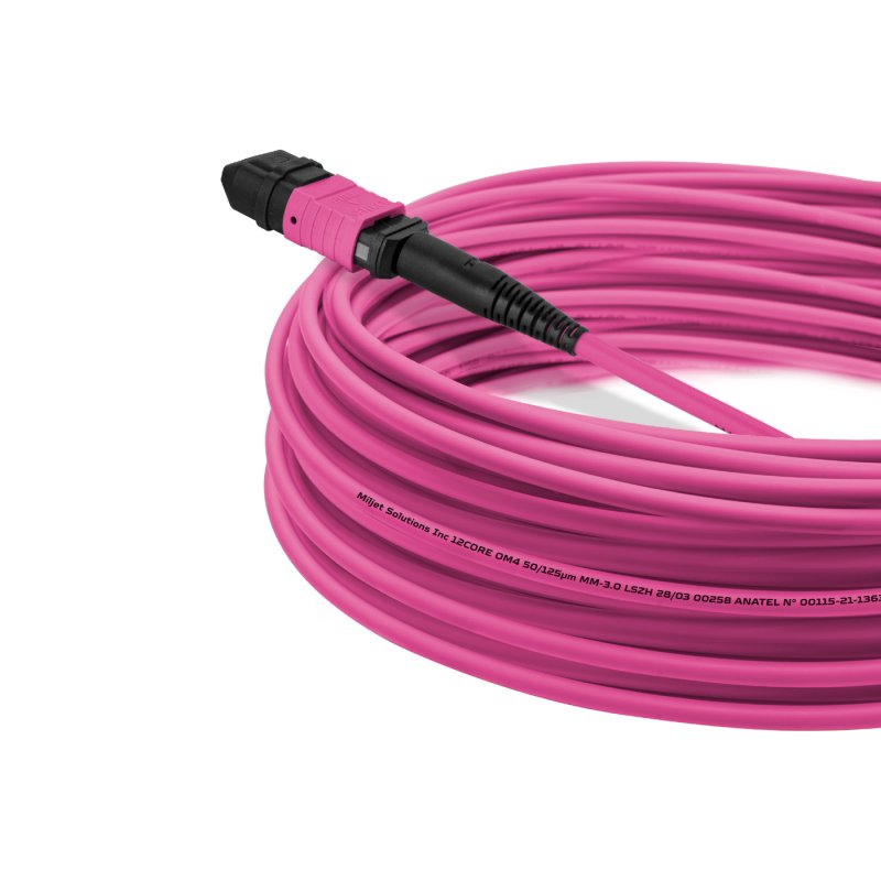 Cabo MPO para MPO Fêmea 40m, 12 Fibras OM4 G651.1 50/1 25 Multimodo, Tipo B LSZH Magenta Miljet