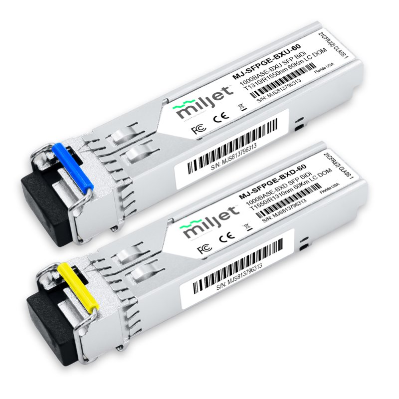 Kit Par 1000BASE-BX SFP BiDi 60km LC SMF DOM, transceptores ópticos Miljet