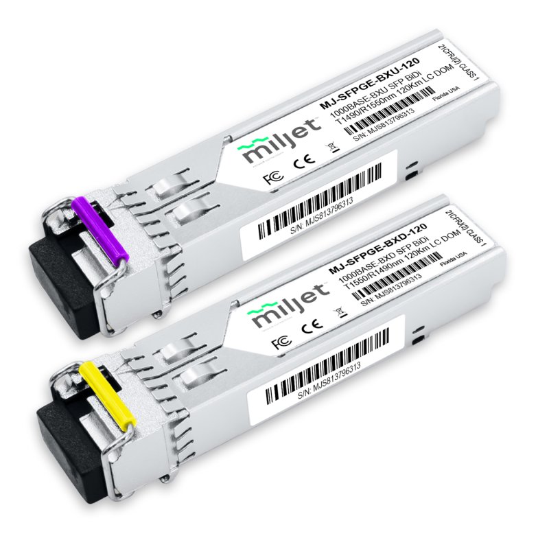 Kit Par 1000BASE-BX SFP BiDi 120km LC SMF DOM, transceptores ópticos Miljet