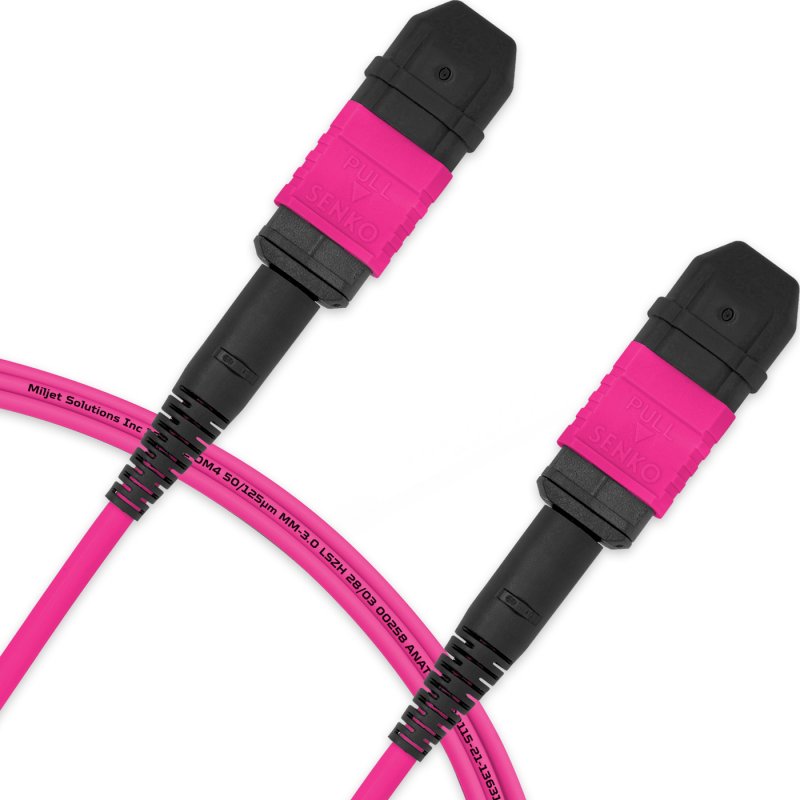 Cabo MPO para MPO Fêmea 1m, 12 Fibras, OM4 G651.1 50/125 Multimodo, Tipo B LSZH Magenta Miljet