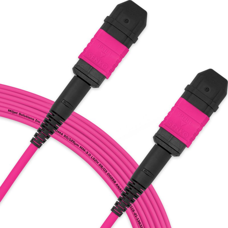 Cabo MPO para MPO Fêmea 10m, 12 Fibras, OM4 G651.1 50/125 Multimodo, Tipo B LSZH Magenta Miljet