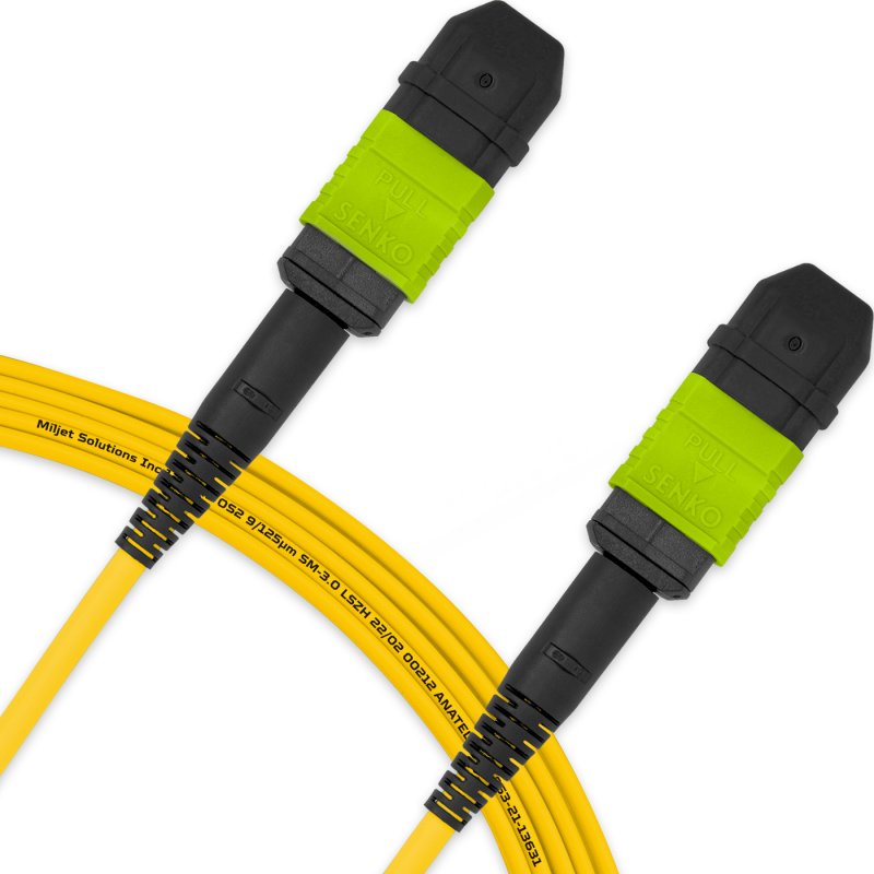 Cabo MPO para MPO Fêmea 5m, 12 Fibras OS2 BLI G657-A1 9/125 Monomodo, Tipo B LSZH Amarelo Miljet