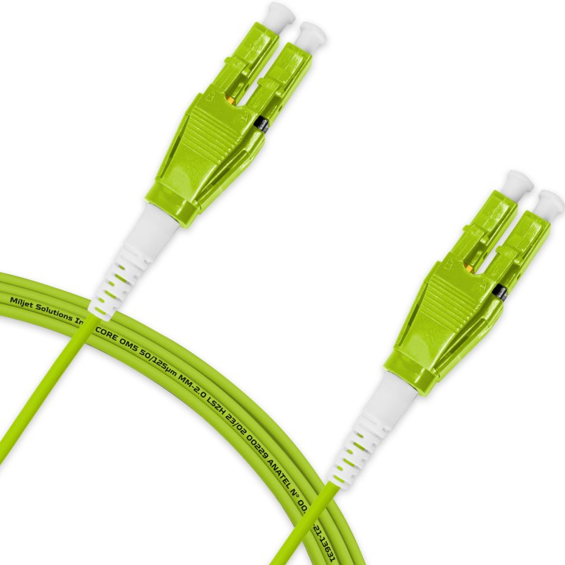 Cordão Óptico 3m, LC/UPC-LC/UPC Uniboot Duplex MM OM5 G651.1 50/125 BIF 2.0mm LSZH Verde Fibra Multimodo Miljet