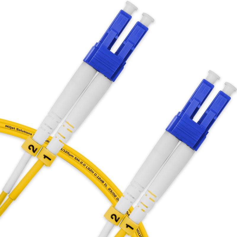 Cordão Óptico 2m, LC/UPC-LC/UPC, SM BLI G657-A1 9/125 0.12dB IL, OS2 Duplex 2.0mm LSZH Amarelo, Fibra Monomodo Miljet