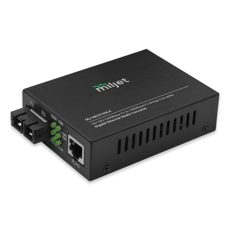MJ-MC3120LX Conversor de Mídia SMF 1310nm 20km, SC Fixo Duplex 1000Base-LX SFP para 10/100/1000Base-T RJ45, AC 100V~240V