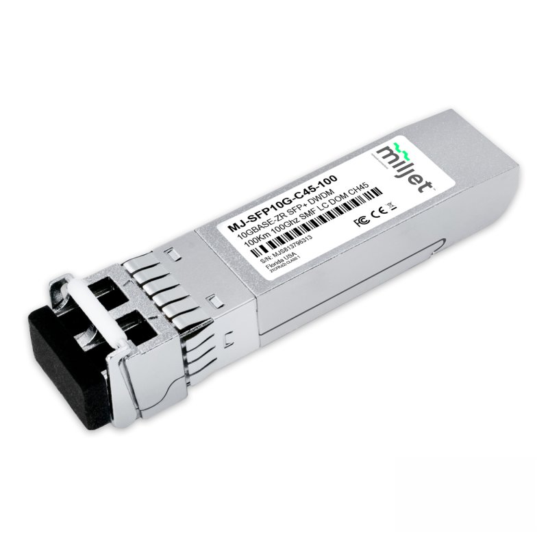 10GBASE-ZR SFP+, CH45 DWDM, 100km 100GHz, EML Laser 1541.35nm, DDM SMF, LC Duplex, transceptor Miljet