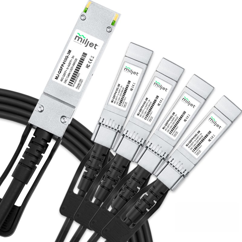 Cabo 40G QSFP+ para 4SFP+ 3m, DAC Direct Attach Copper, Breakout Cabo PVC 30AWG Miljet