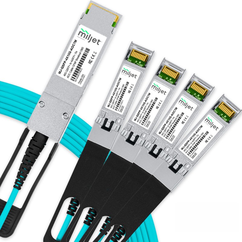 Cabo 40G QSFP+ para 4x10G SFP+ 7m, AOC Active Optical Cable, Breakout OM3 OFNP Miljet