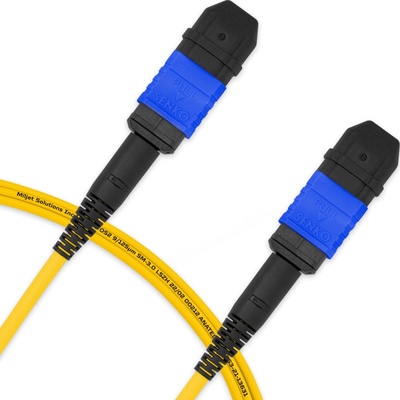 Cabo MPO/UPC para MPO/UPC Fêmea 2m, 16 Fibras OS2 BLI G657-A1 9125 Monomodo, Tipo A LSZH Amarelo Miljet