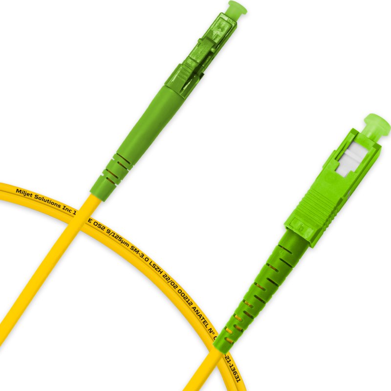 Cordão Óptico 1m, LC/APC-SC/APC, SM BLI G657-A1 9/125, OS2 Simplex 3.0mm LSZH Amarelo, Fibra Monomodo Miljet