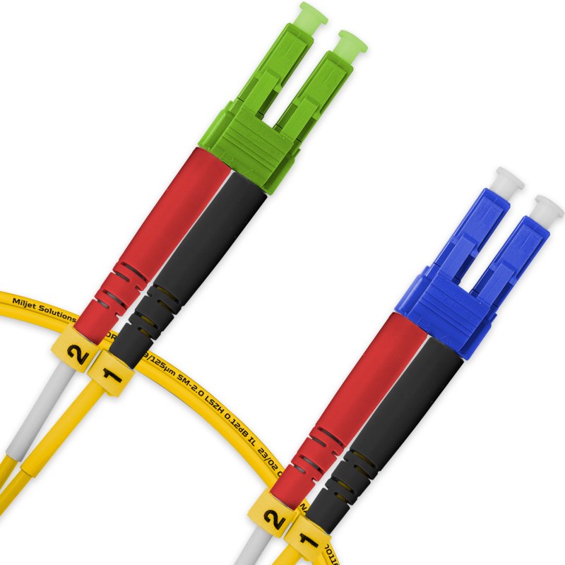 Cordão Óptico 1m, LC/APC-LC/UPC, SM BLI G657-A1 9/125 0.12dB IL, OS2 Duplex 2.0mm LSZH Amarelo, Fibra Monomodo Miljet
