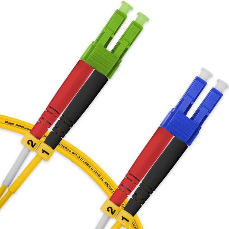Cordão Óptico 2.5m, LC/APC-LC/UPC, SM BLI G657-A1 9/125 0.12dB IL, OS2 Duplex 2.0mm LSZH Amarelo, Fibra Monomodo Miljet