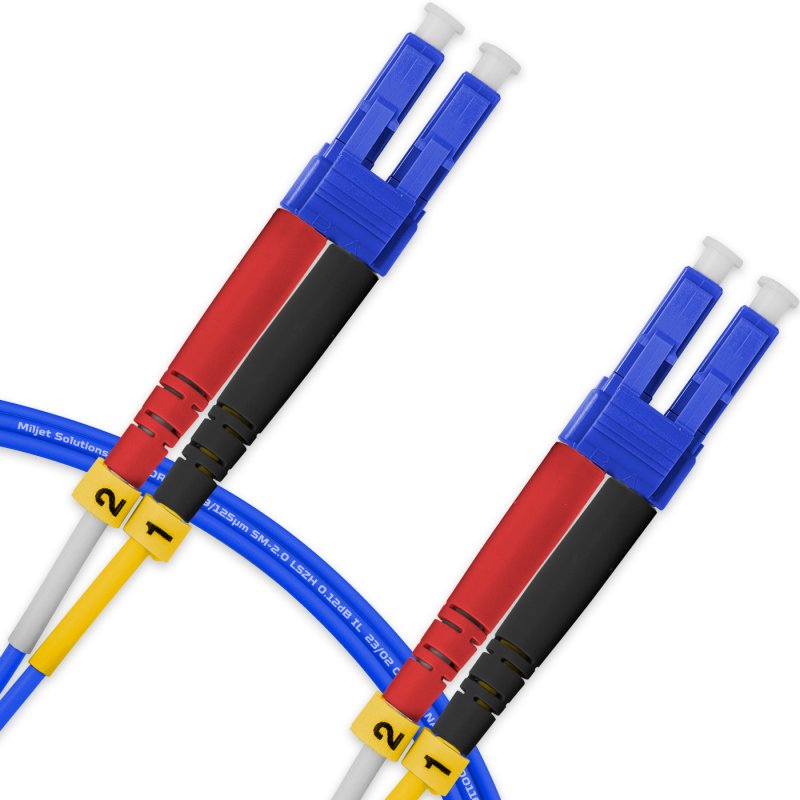 Cordão Óptico 2m, LC/UPC-LC/UPC, SM BLI G657-A1 9/125 0.12dB IL, OS2 Duplex 2.0mm LSZH ABNT Azul, Fibra Monomodo Miljet