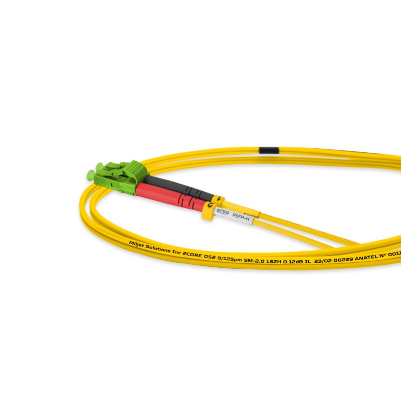 Cordão Óptico 1m, LC/APC-LC/UPC, SM BLI G657-A1 9/125 0.12dB IL, OS2 Duplex 2.0mm LSZH Amarelo, Fibra Monomodo Miljet
