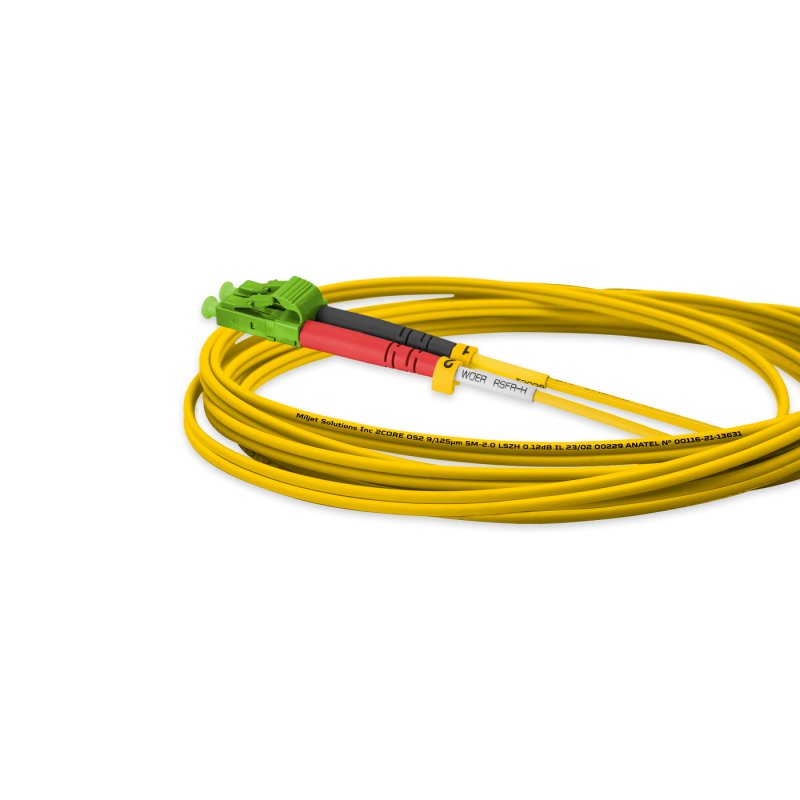 Cordão Óptico 2.5m, LC/APC-LC/UPC, SM BLI G657-A1 9/125 0.12dB IL, OS2 Duplex 2.0mm LSZH Amarelo, Fibra Monomodo Miljet