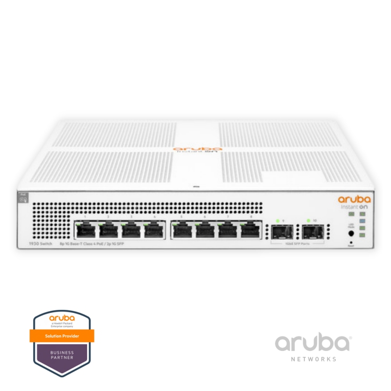 Switch HPE Aruba Instant On 1930 8G JL681A, 8-Port Gigabit RJ45 PoE+ 124W, 2-Port SFP, Fonte AC 100-240v, Layer 2+ Gerenciável