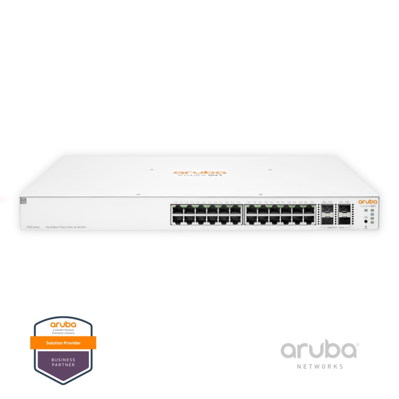 Switch HPE Aruba Instant On 1930 24G JL684A, 24-Port Gigabit RJ45 PoE+ 370W, 4-10G SFP+, Fonte AC 100-240v, Layer 2+ Gerenciável