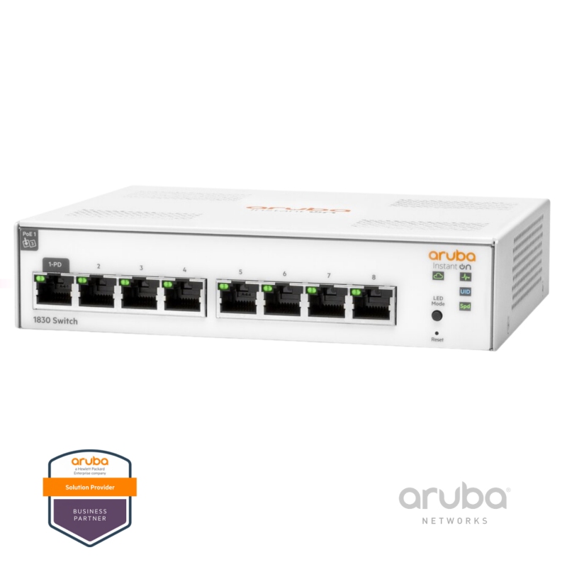 Switch HPE Aruba Instant On 1830 8G, JL810A, 8-Port RJ45 GbE, Fonte AC 100-240v, Layer 2 Gerenciável