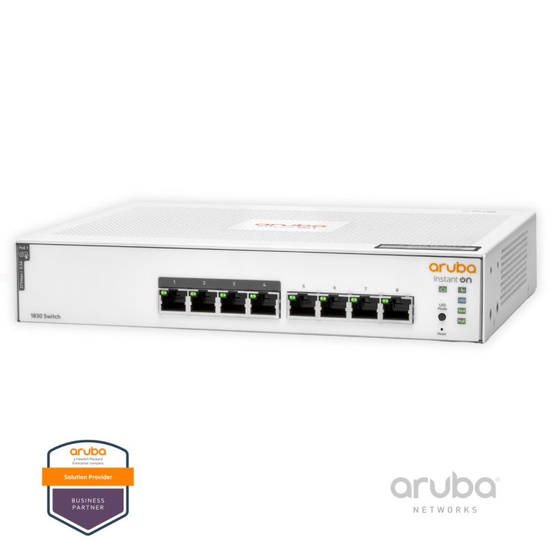 Aruba Switch 8P JL811A, Instant On 1830 8G, 8-10/100/1000Base-T Class 4 PoE 65W, Gerenciável, Fonte AC