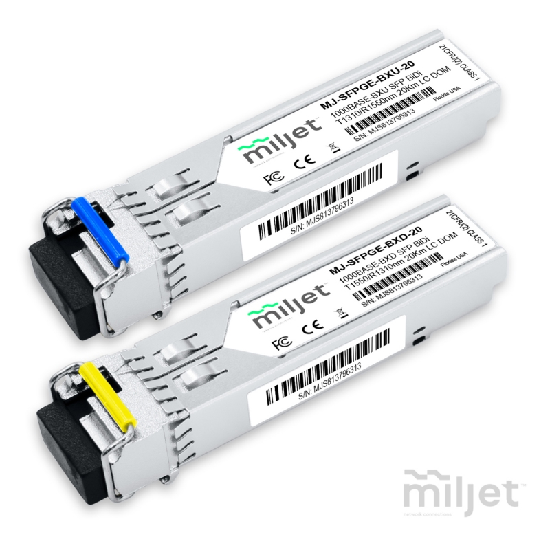 Kit Par 1000BASE-BX SFP BiDi 20km LC DOM, transceptores ópticos Miljet