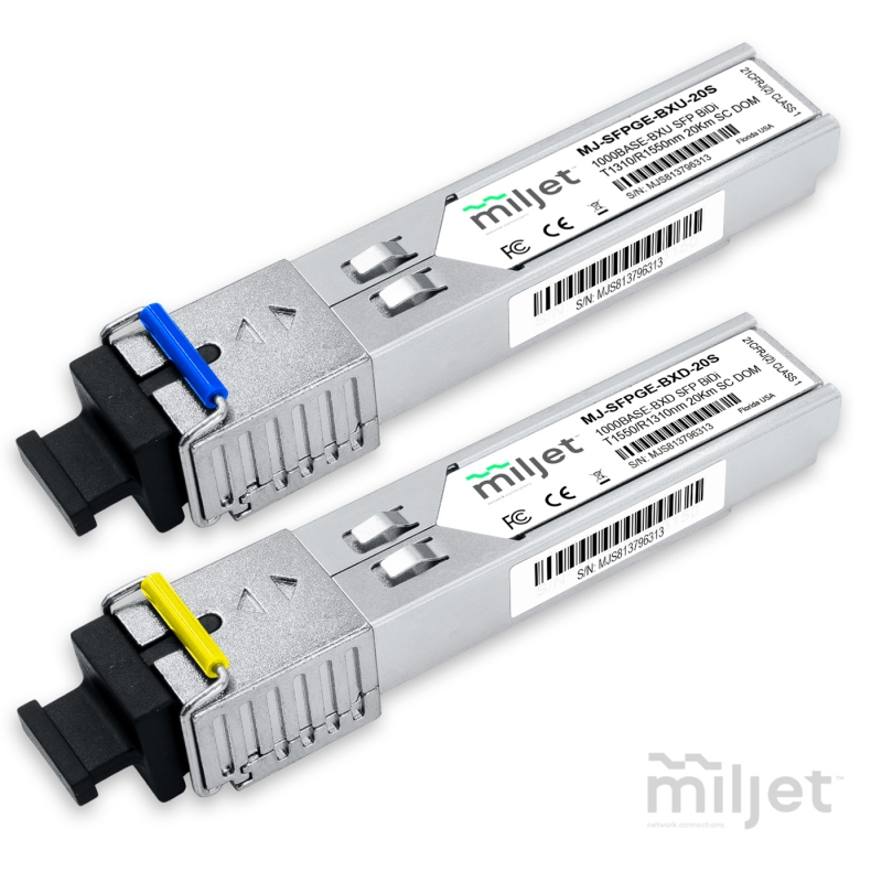 Kit Par 1000BASE-BX SFP BiDi 20km SC SMF DOM, transceptores ópticos Miljet