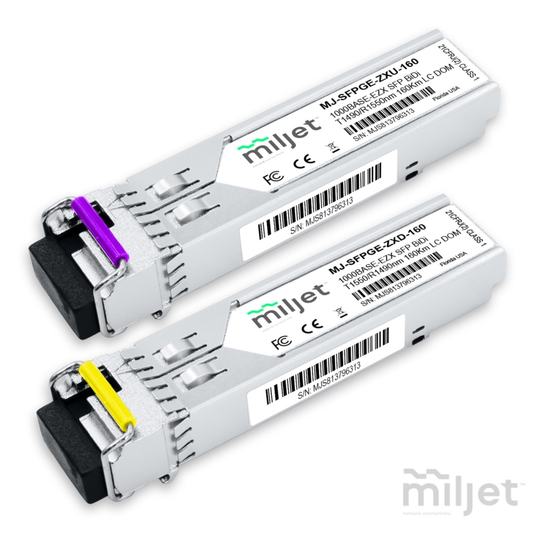 Kit Par 1000BASE-EZX SFP BiDi 160km LC SMF DOM, transceptores ópticos Miljet