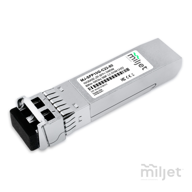 10GBASE-ZR SFP+, CH22 DWDM, 80km 100GHz, EML Laser 1559.79nm, DDM SMF, LC Duplex, transceptor Miljet