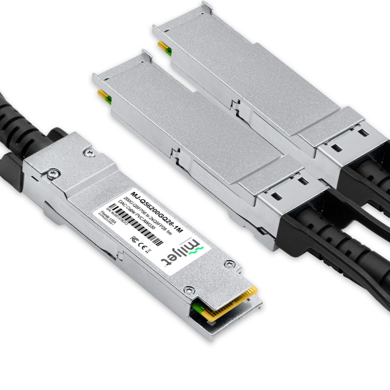 Cabo 200G QSFP56 para 2x100G QSFP28 1m, DAC Direct Attach Copper, Breakout Cable PVC 30AWG Miljet