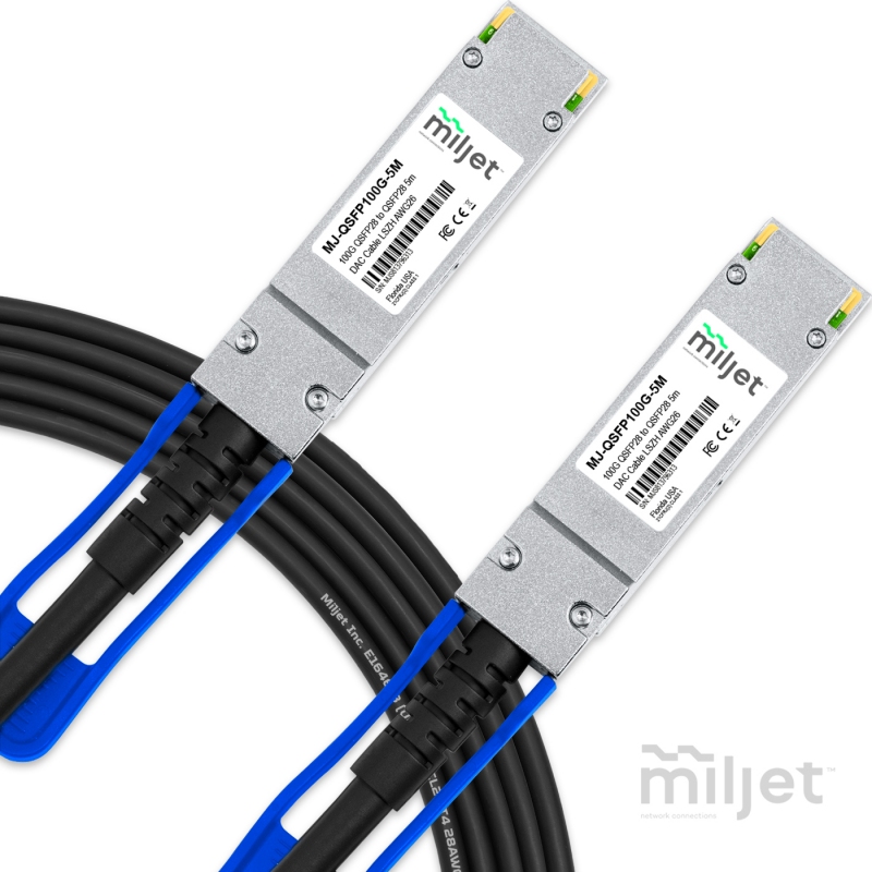 Cabo 100G QSFP28 para QSFP28 5m, DAC Direct Attach Copper, Twinax Cabo PVC 26AWG Miljet