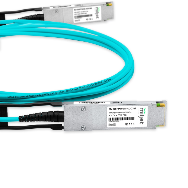 Cabo 100G QSFP28 para QSFP28 3m, AOC Active Optical Cable OM3 OFNP Miljet