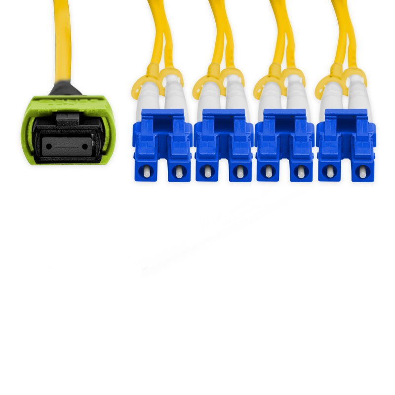 Cabo MPO Fêmea para 4LC/UPC 5m, 8 Fibras Duplex, OS2 BLI G657-A1 9/125 Monomodo, Tipo B LSZH Amarelo Breakout Miljet