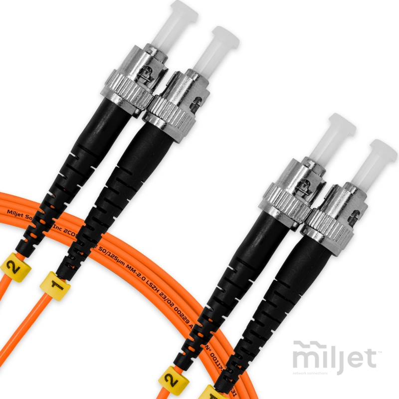 Cordão Óptico 3m, ST/UPC-ST/UPC, MM G651.1 50/125, OM2 Duplex 2.0mm LSZH Laranja, Fibra Multimodo Miljet