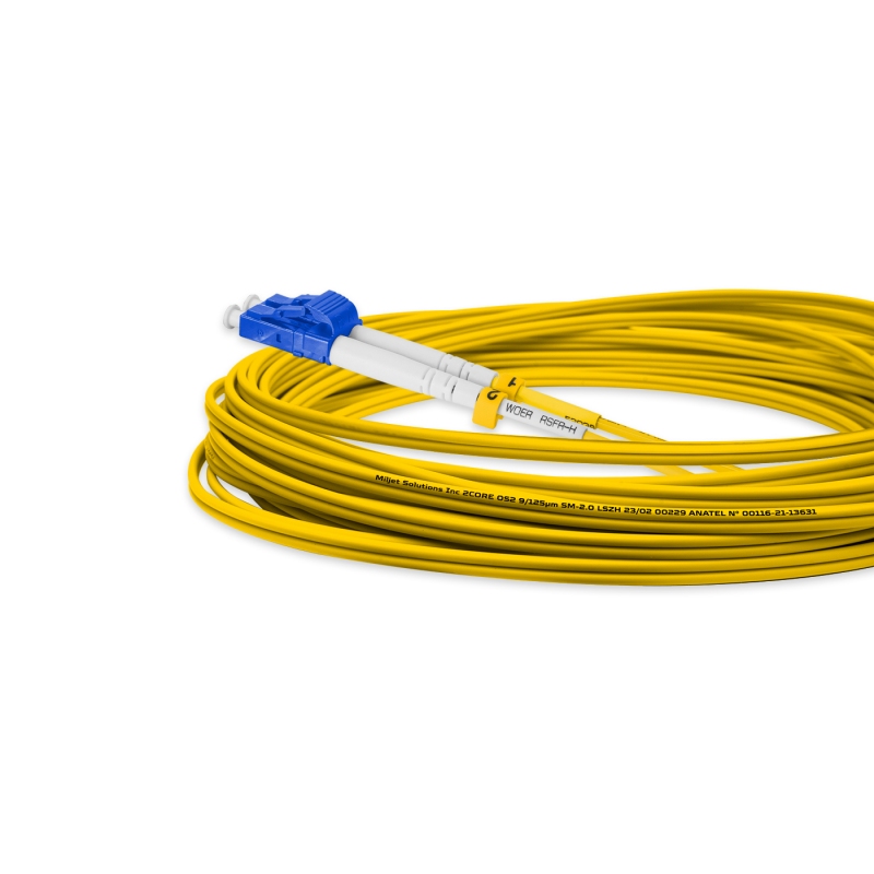 Cordão Óptico 7m, LC/UPC-LC/UPC, SM BLI G657-A1 9/125, OS2 Duplex 2.0mm LSZH Amarelo, Fibra Monomodo Miljet