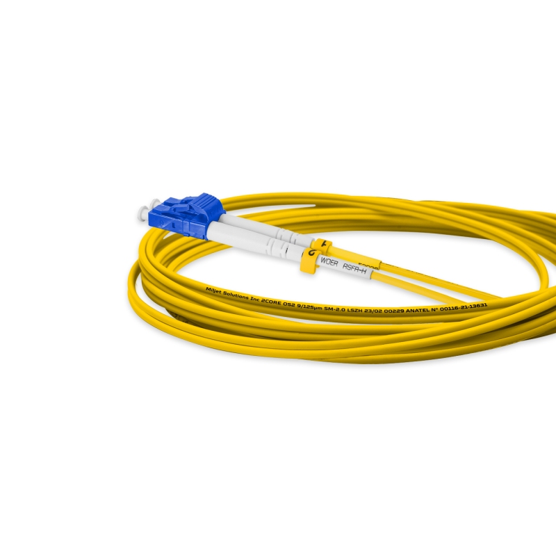 Cordão Óptico 3m, LC/UPC-SC/APC, SM BLI G657-A1 9/125, OS2 Duplex 2.0mm LSZH Amarelo, Fibra Monomodo Miljet