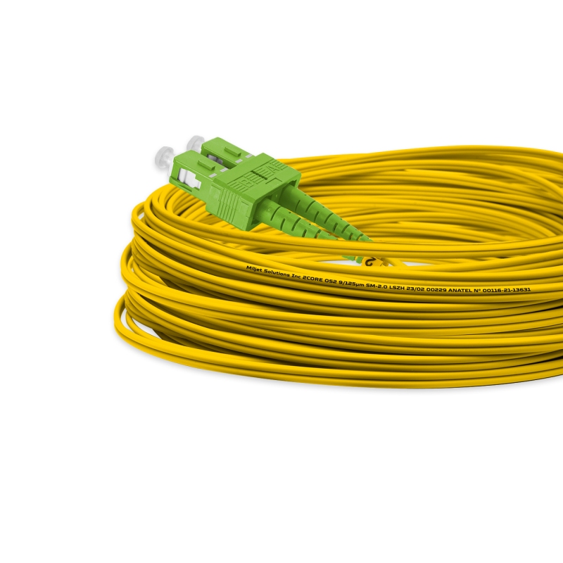 Cordão Óptico 15m, LC/UPC-SC/APC, SM BLI G657-A1 9/125, OS2 Duplex 2.0mm LSZH Amarelo, Fibra Monomodo Miljet