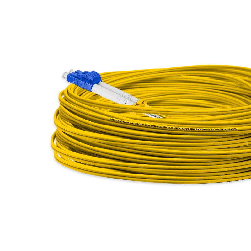 Cordão Óptico 25m, LC/UPC-SC/APC SM BLI G657-A1 9/125, OS2 Duplex 2.0mm LSZH Amarelo, Fibra Monomodo Miljet