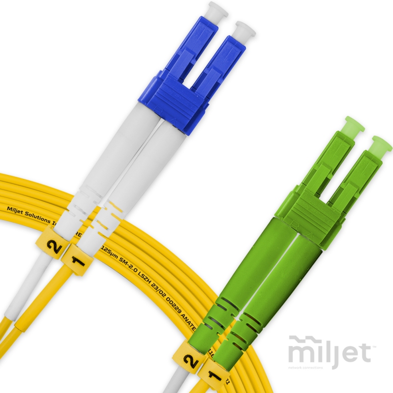 Cordão Óptico 7m, LC/APC-LC/UPC, SM BLI G657-A1 9/125, OS2 Duplex 2.0mm LSZH Amarelo, Fibra Monomodo Miljet