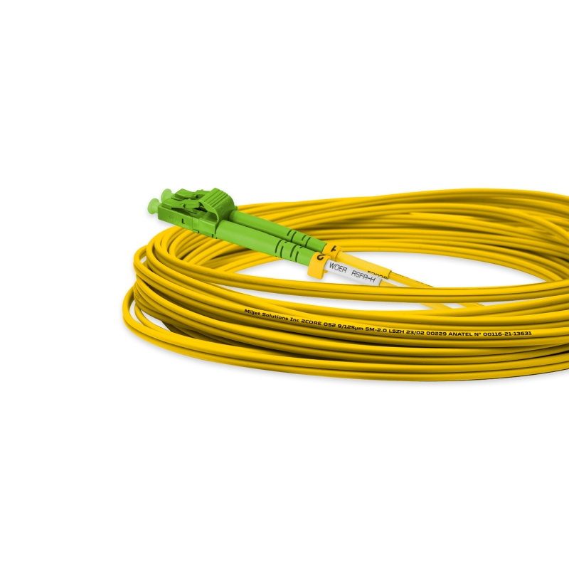 Cordão Óptico 7m, LC/APC-LC/UPC, SM BLI G657-A1 9/125, OS2 Duplex 2.0mm LSZH Amarelo, Fibra Monomodo Miljet