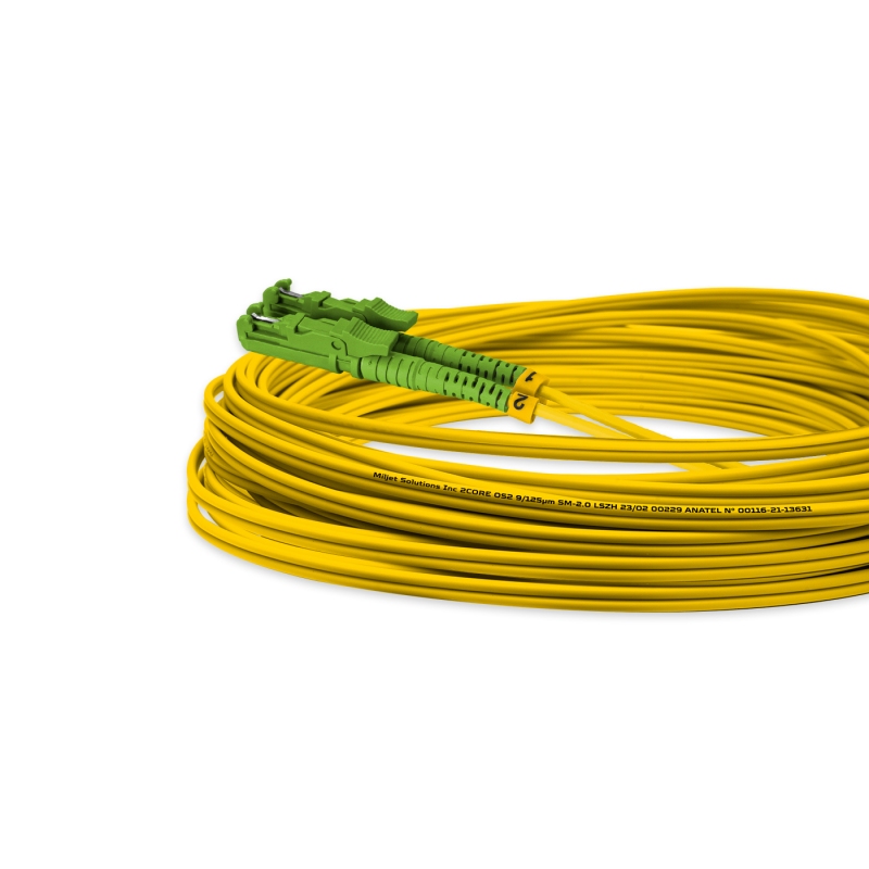 Cordão Óptico 10m, E2000/APC-SC/APC, SM BLI G657-A1 9/125, OS2 Duplex 2.0mm LSZH Amarelo, Fibra Monomodo Miljet