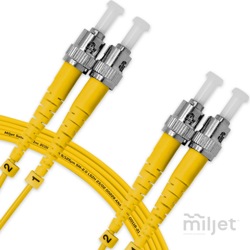 Cordão Óptico 5m, ST/UPC-ST/UPC, SM BLI G657-A1 9/125, OS2 Duplex 2.0mm LSZH Amarelo, Fibra Monomodo Miljet