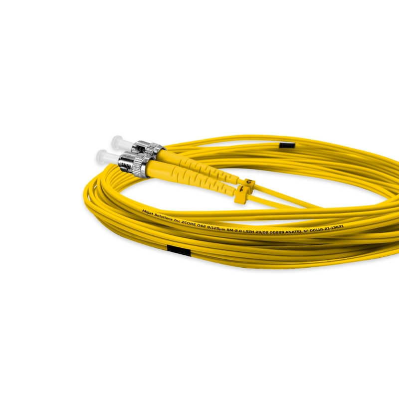 Cordão Óptico 5m, ST/UPC-ST/UPC, SM BLI G657-A1 9/125, OS2 Duplex 2.0mm LSZH Amarelo, Fibra Monomodo Miljet