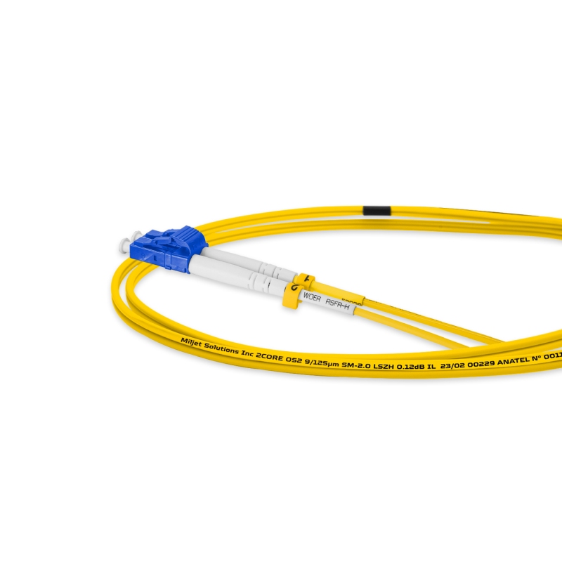 Cordão Óptico 1m, LC/UPC-ST/UPC, SM BLI G657-A1 9/125, OS2 Duplex 2.0mm LSZH Amarelo, Fibra Monomodo Miljet