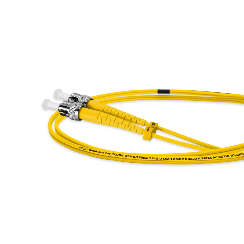 Cordão Óptico 1m, LC/UPC-ST/UPC, SM BLI G657-A1 9/125, OS2 Duplex 2.0mm LSZH Amarelo, Fibra Monomodo Miljet