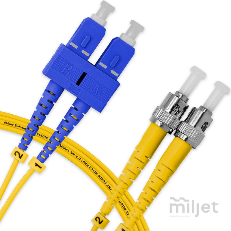 Cordão Óptico 3m, SC/UPC-ST/UPC, SM BLI G657-A1 9/125, OS2 Duplex 2.0mm LSZH Amarelo, Fibra Monomodo Miljet