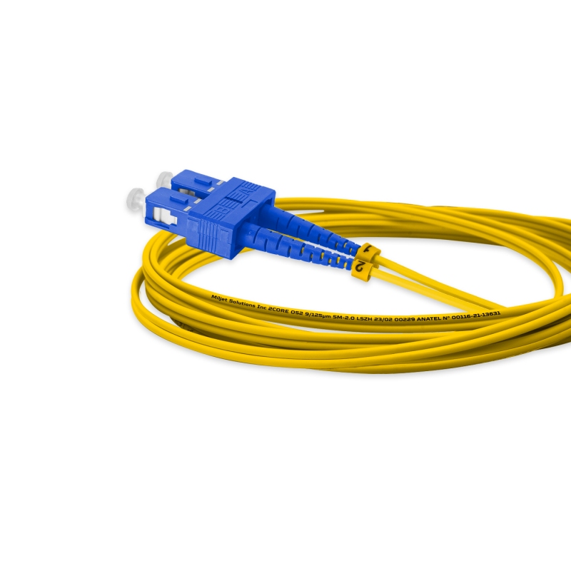 Cordão Óptico 3m, SC/UPC-ST/UPC, SM BLI G657-A1 9/125, OS2 Duplex 2.0mm LSZH Amarelo, Fibra Monomodo Miljet