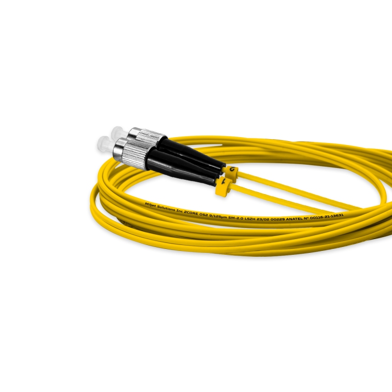 Cordão Óptico 3m, FC/UPC-FC/UPC SM BLI G.657A 9/125, OS2 Duplex 2.0mm LSZH Amarelo Fibra Monomodo Miljet