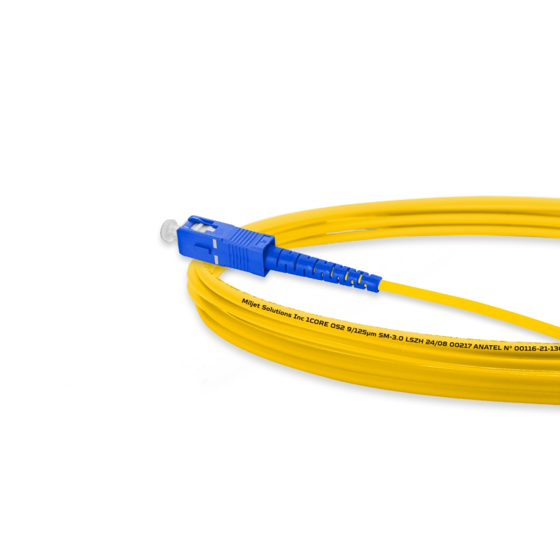 Cordão Óptico 2.5m, LC/UPC-SC/UPC, SM BLI G657-A1 9/125, OS2 Simplex 3.0mm LSZH Amarelo, Fibra Monomodo Miljet