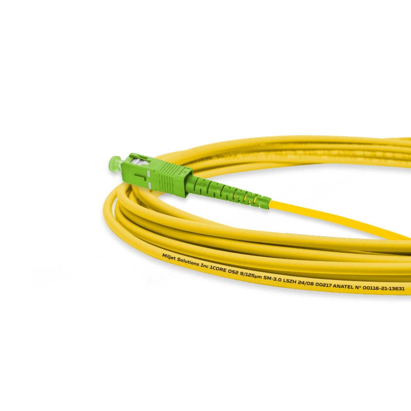 Cordão Óptico 5m, LC/UPC-SC/APC, SM BLI G657-A1 9/125, OS2 Simplex 3.0mm LSZH Amarelo, Fibra Monomodo Miljet